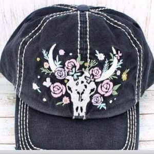 Cute distressed hat. Skull and floral